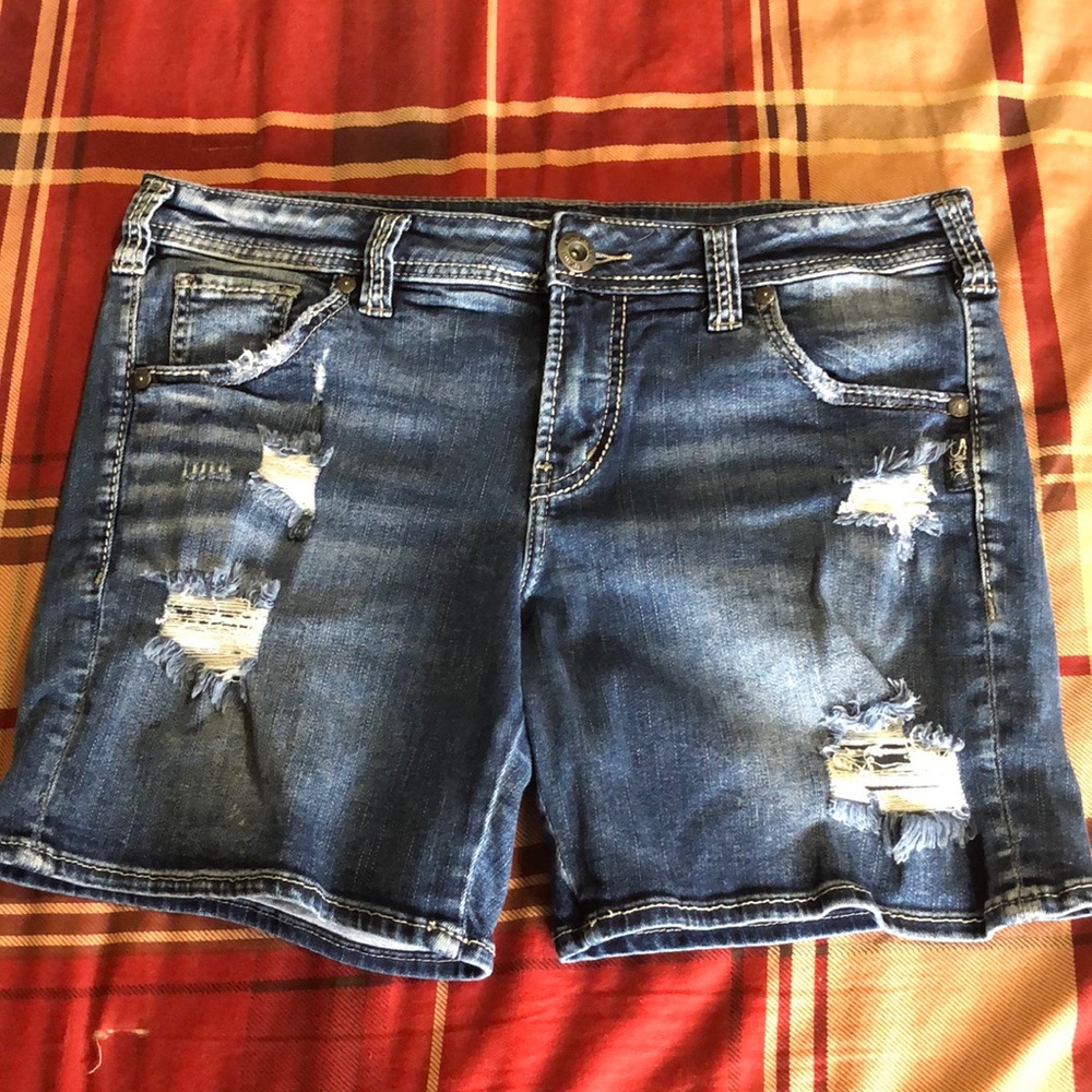 Silver Denim Distressed Women's Shorts